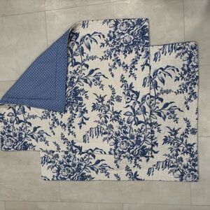 Laura Ashley Delft Blue and White Reversible Floral Toile Pillow Shams